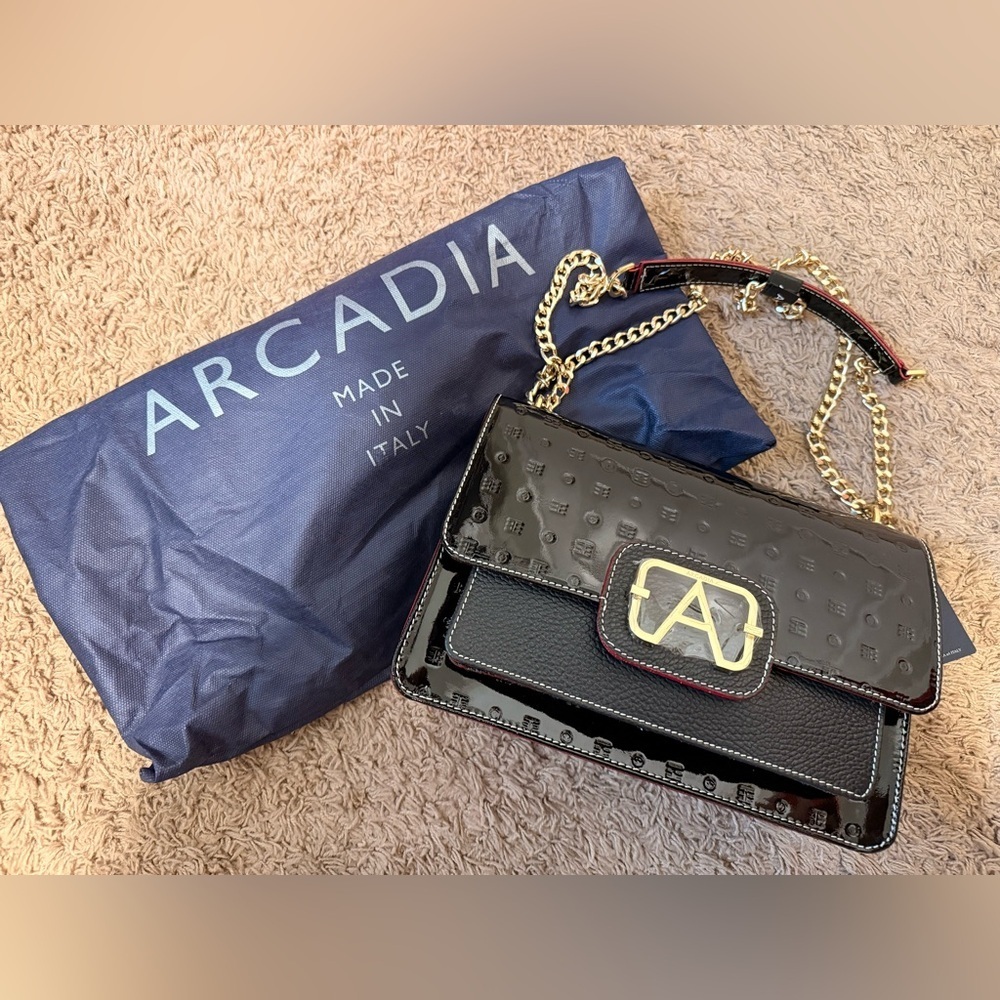 Arcadia Black Patent Leather Women's Bag 2-Way